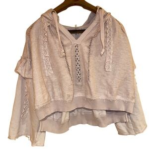 Pink Purple Romantic Free People Lace-Trimmed Crochet Crop Hoodie